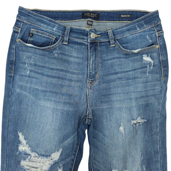 Judy Blue Jeans Skinny Fit Distressed 13/31 Raw Hem Stretch High Rise Med Wash - Picture 6 of 14